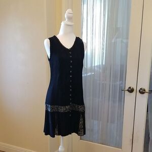 Raya Sun Black Boho Dress Lace Trim Button Front Midi India Cotton Women's 8